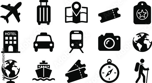 Travel and Tourism Adventure Vector Glyph Icon Set