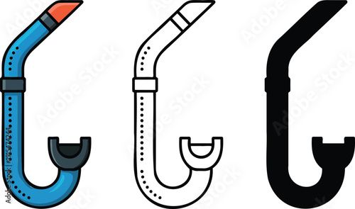 Snorkel silhouette & Outline and illustration set isolated on transparent background