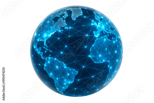 3D Digital Globe with Glowing Network Connections – Global Internet, Data Transfer and Worldwide Communication Concept