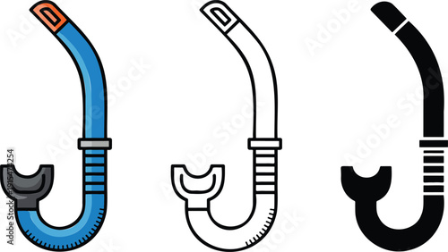 Snorkel silhouette & Outline and illustration set isolated on transparent background