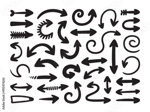 Collection of creative arrow shapes hand drawn doodle isolated on transparent background vector illustration elements