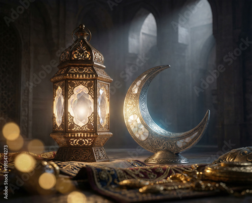 Enchanting Islamic Lantern and Crescent Moon Celebration