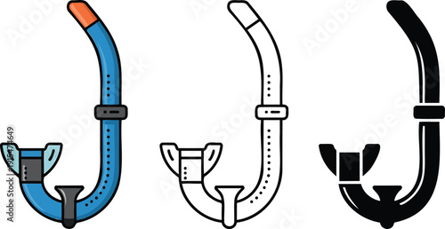 Snorkel silhouette & Outline and illustration set isolated on transparent background