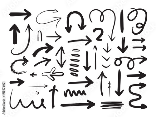 Set of hand drawn arrow shapes doodle isolated on transparent background vector illustration for design elements