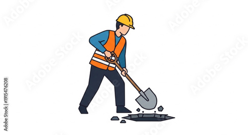 Construction Worker Digging with Shovel.