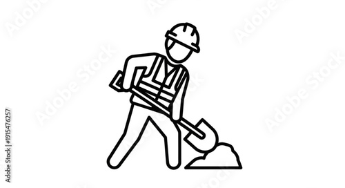 Construction Worker Digging with Shovel.