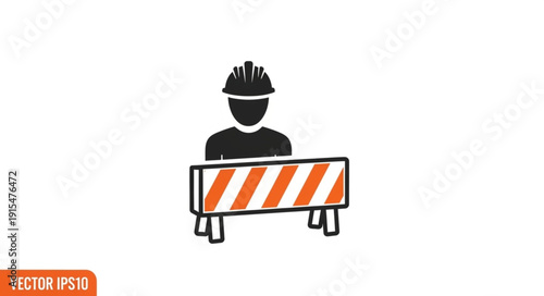 Construction Worker Behind Barricade.