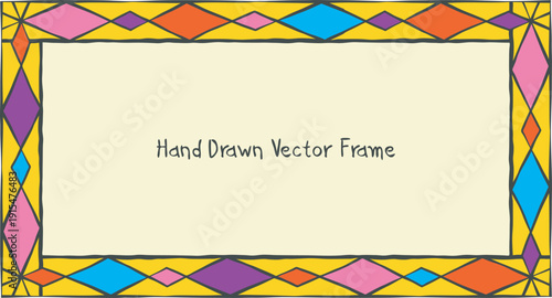 Whimsical banner with frame, playful coquette ornamental border line art. Hand drawn doodle sketch style design, black ink brush stroke graphic. Good for holiday invitations, birthday cards