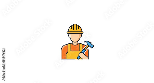 Construction Worker Cartoon Character Icon.