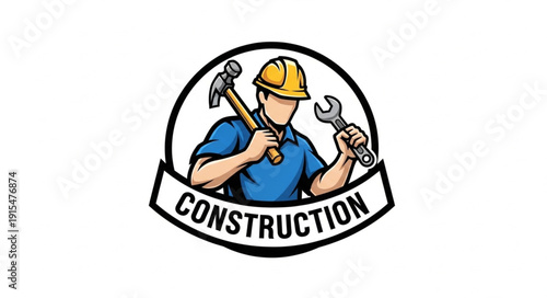 Construction Worker Cartoon Logo Design.
