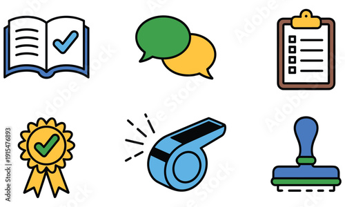Education and achievement icons books speech bubbles and awards