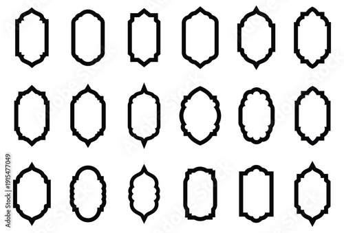 Collection of oriental style Islamic windows and arches. islamic border collection. graphic style with abstract shapes templates for social.