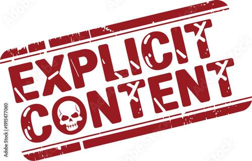 A red explicit content stamp with a skull on a white background
