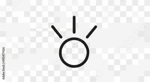 A simple and clean line icon depicting a glowing circle with radiating lines, representing a light bulb, brightness, or idea, isolated on a transparent background
