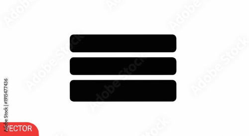 Clean and modern black vector graphic featuring three horizontal lines, representing a universal navigation menu or options list icon for contemporary user interfaces in web and mobile applications