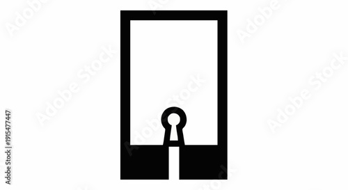 Monochromatic symbol of a secure entrance, marked by a keyhole, evoking notions of privacy, controlled access, personal space, and the gateway to an important discovery