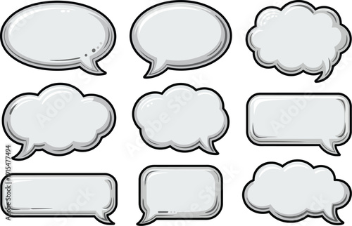 A collection of empty cartoon speech bubbles on a white background