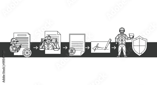 A process infographic in a low-poly style showing the steps to create a smart contract, from drafting to signing and protection.