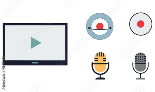 Multimedia icons representing technology and media tools