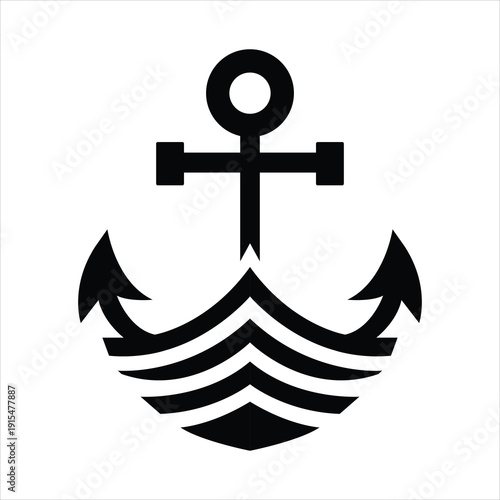 Sleek black anchor logo for maritime business and shipping, representing global trade.