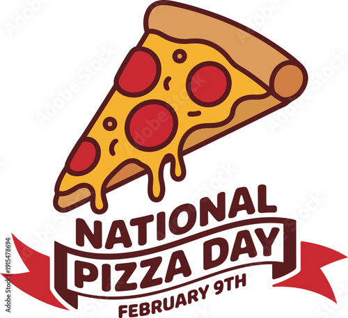 A graphic illustration of a slice of pizza celebrating National Pizza Day