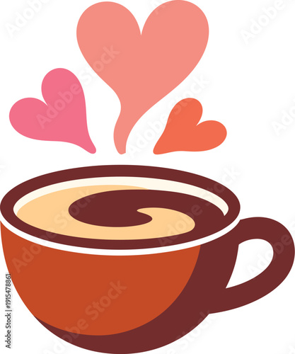 A steaming cup of coffee with heart designs above it