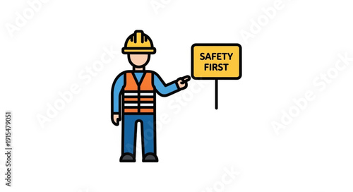 Construction Worker Holding Safety Sign.