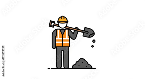Construction Worker Holding Shovel Illustration.