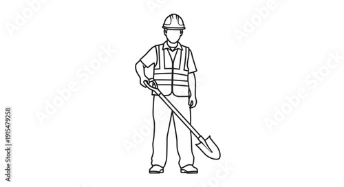 Construction Worker Holding Shovel Illustration.