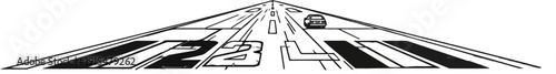 Abstract highway perspective with a single vehicle and graphic number elements