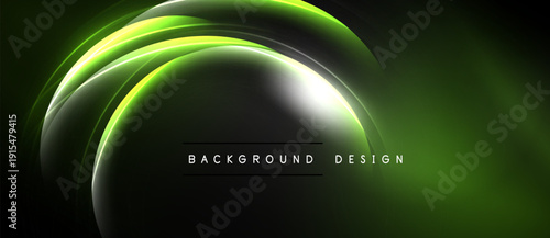Abstract neon lines create luminous curves. Dark background emphasizes bright green glow, modern design element. Simple text reads background design.