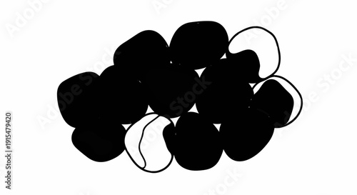 Abstract cluster of black blobs with white accents