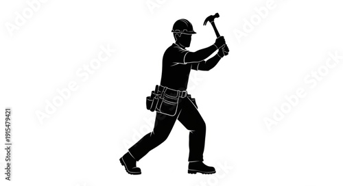 Construction Worker Hammering with Force.