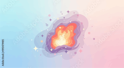 Abstract, colorful, wavy explosion of light and stars against a gradient background