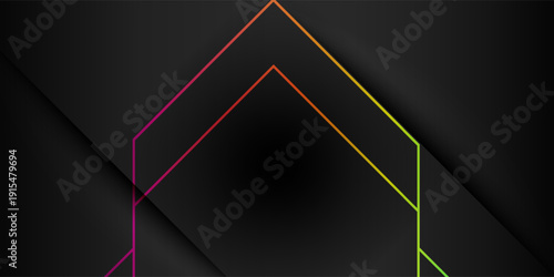 Dark Abstract Background with Neon Gradient Line Frame and Modern Geometric Shape