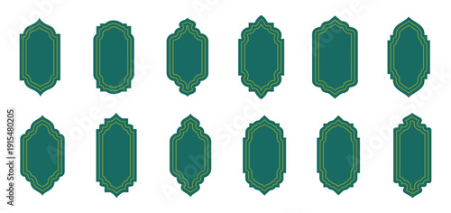 Islam Frame Shape Vector Design. Ramadan Vintage Pattern. Elegant Muslim Architectural Element with Golden Accents for Festive Celebrations.