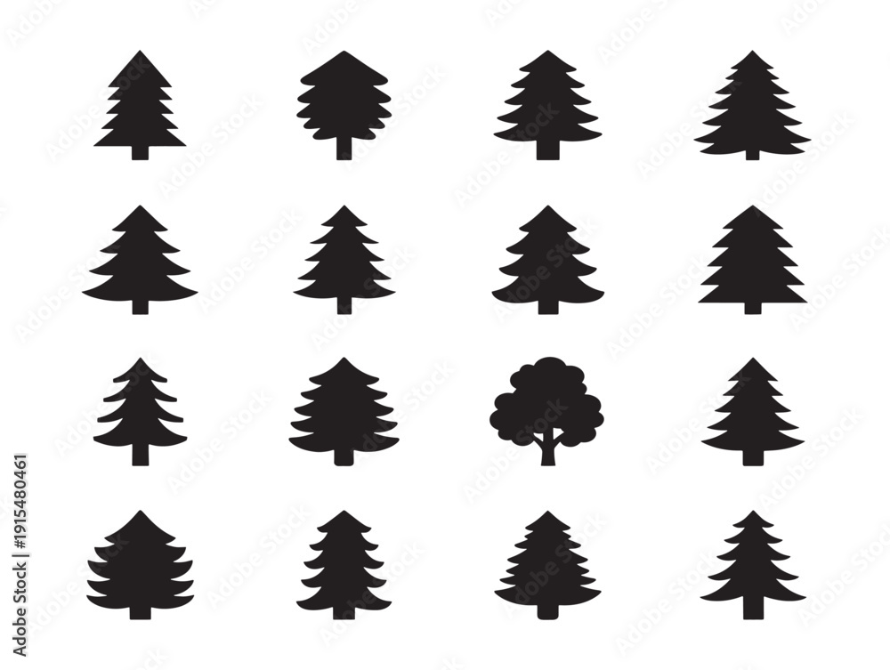 Obraz premium Pine Tree Silhouette Set for Nature Landscape Artwork 