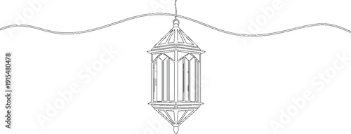 A beautifully intricate hanging lantern with a delicate design and soft white color