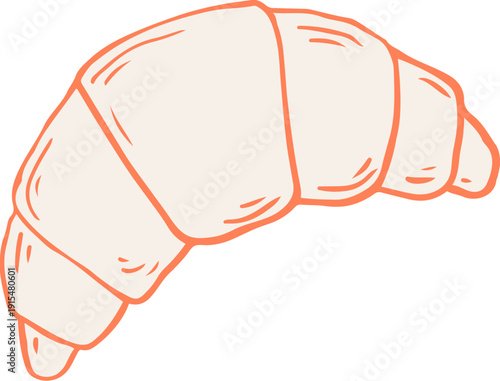 Pink croissant pastry retro illustration. Vintage cafe, patisserie and bakery doodles series.