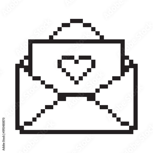 Pixelated envelope with a heart shape representing love and correspondence
