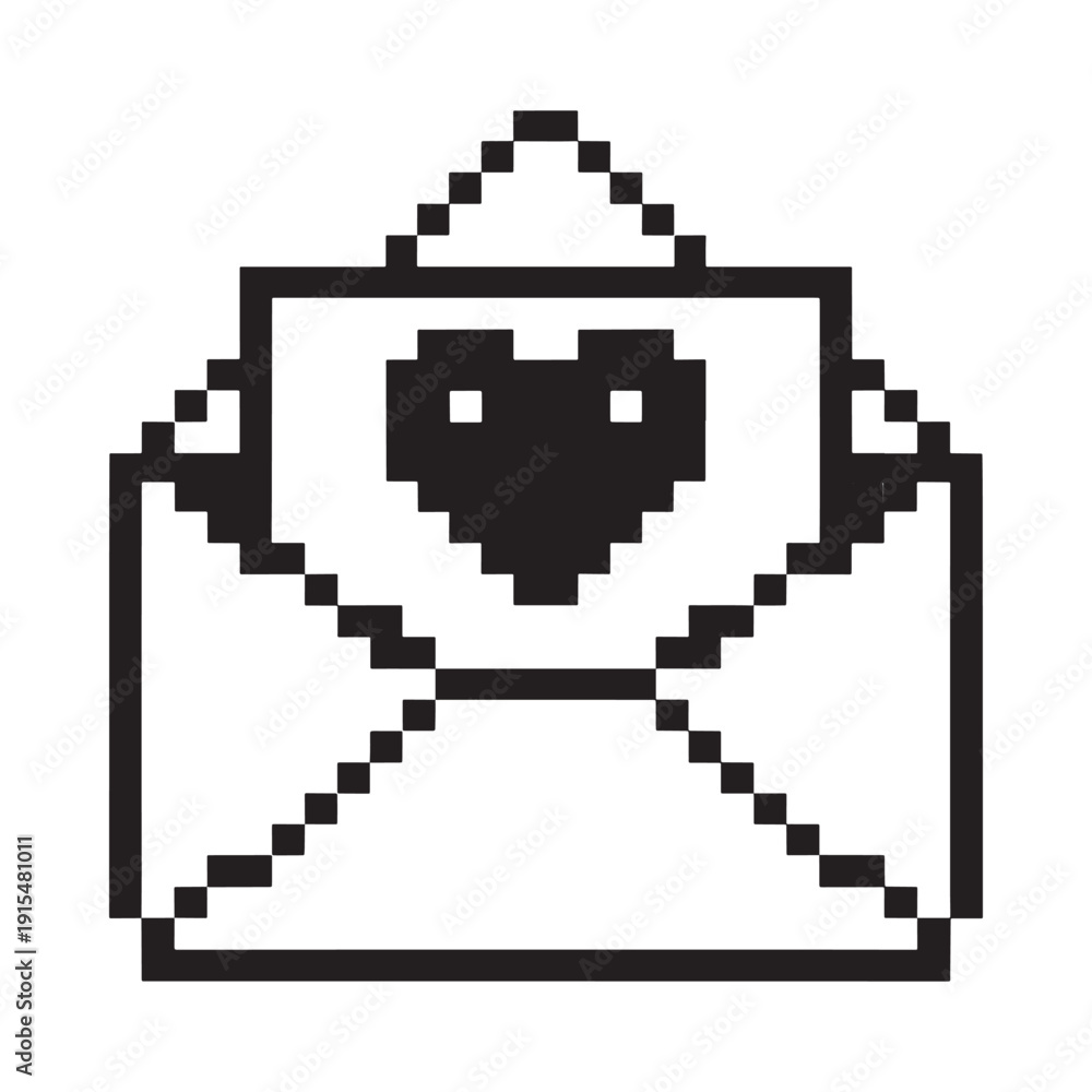 Fototapeta premium Pixelated envelope with a heart shape inside simple graphic design