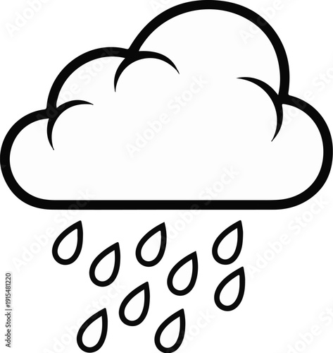 A stylized black outline depicts a fluffy cloud with raindrops falling below it