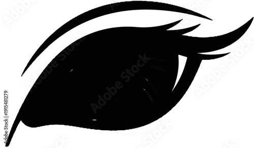 A stylized black eye with sharp eyelashes and a white highlight