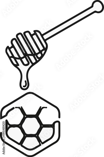 A stylized icon shows a honey dipper with dripping honey above a hexagon pattern