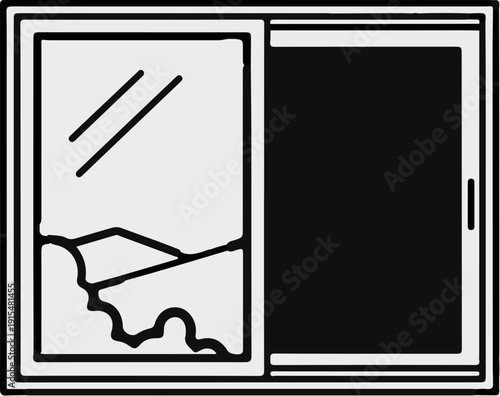 A stylized illustration of a broken window pane and a closed window pane
