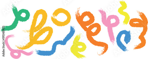 Colorful abstract art with swirling shapes and letters