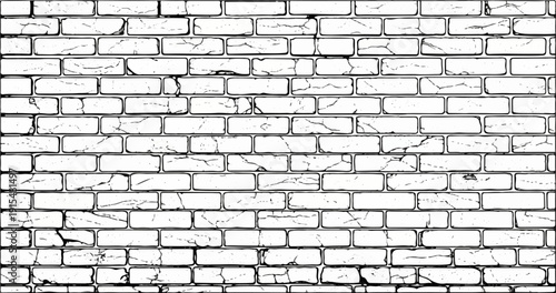 A textured, cracked white brick wall pattern with dark grout lines