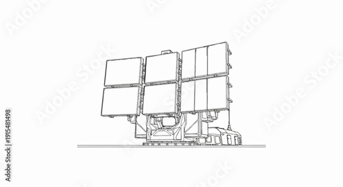 A technical illustration of a radar system with multiple panels on a mobile base