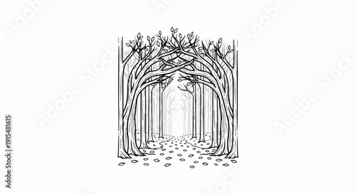 A winding path leads through an enchanted forest of entwined trees