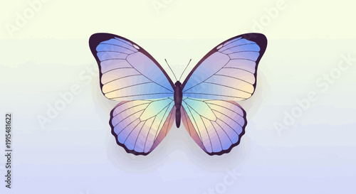 A watercolor butterfly with iridescent wings on a soft gradient background
